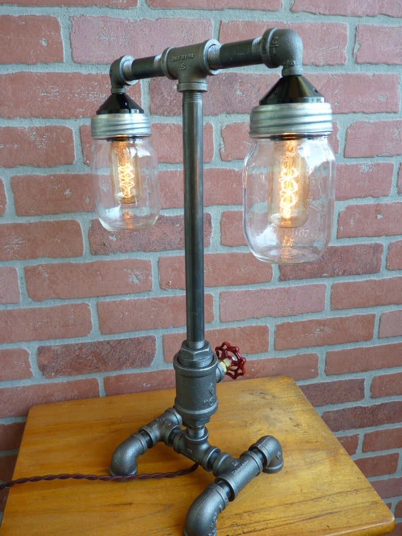 FAUCET HANDLE DIMMER Dual mason jar lamp antique style bulbs cloth cord faucet handle dimmer!