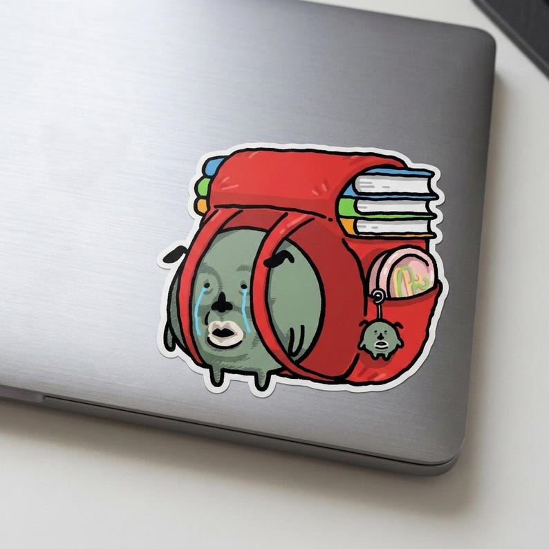 Heavy Backpack Crying Meme Sticker, Funny Sad Cartoon Vinyl Sticker ...