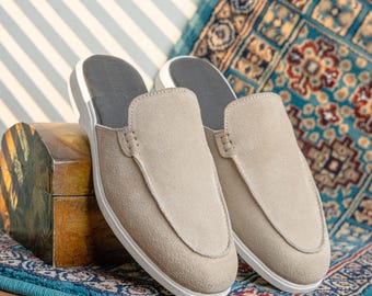 Handgefertigte rückenfreie Wildleder Loafers - Herren Sommer Pantoletten