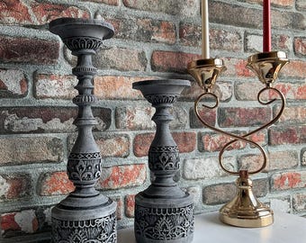 Handgefertigtes Stein-Kerzenhalter-Set, Vintage Rustikaler Kerzenhalter-Dekor, Bauernhaus-Akzent
