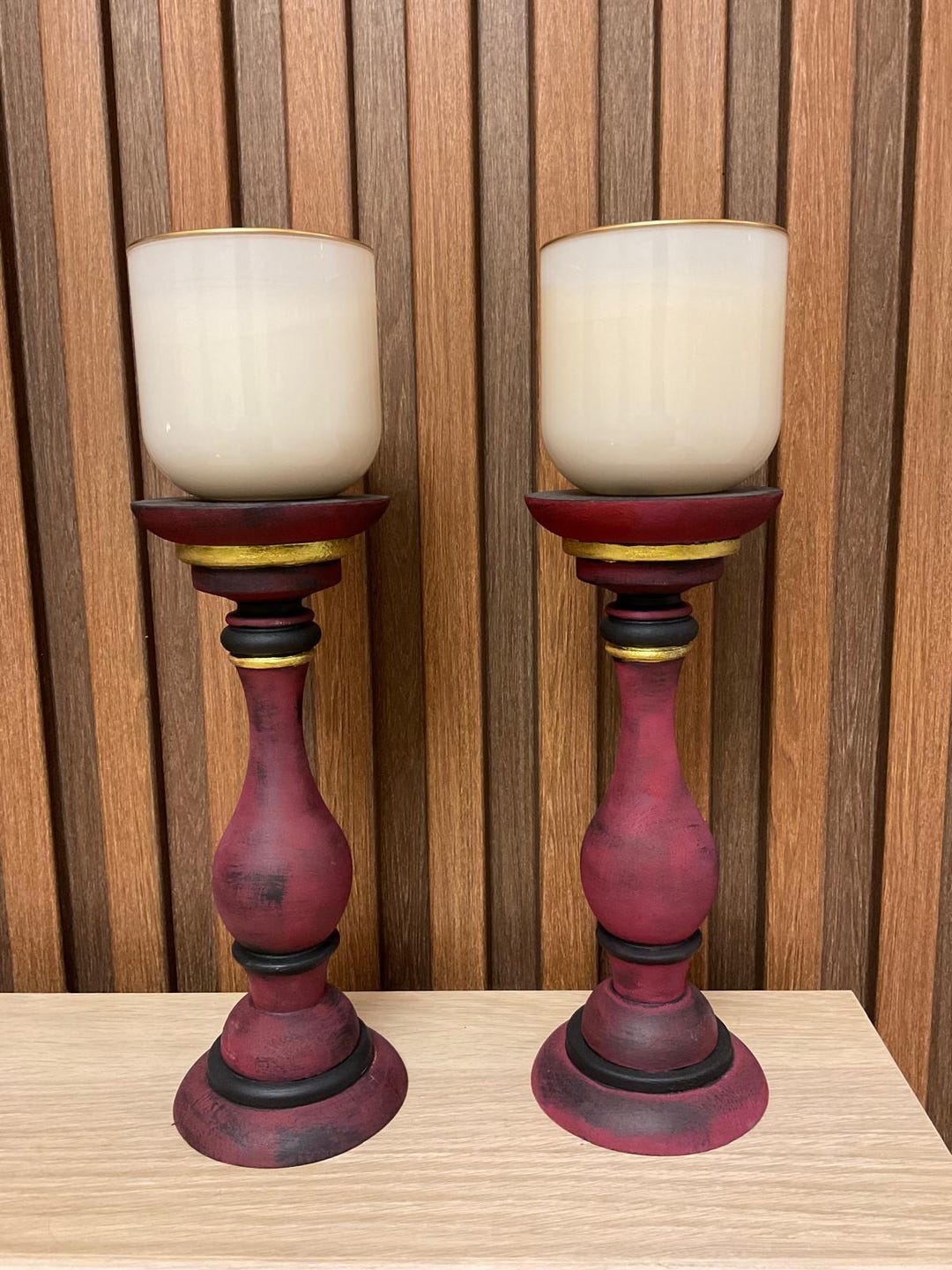 Hand Painted Wooden Candlestick Holders – Set of 2 - Etsy