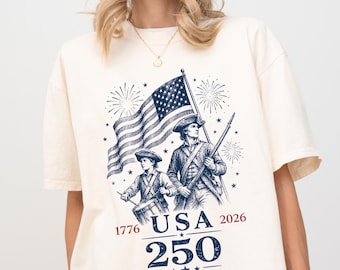 USA 250th Anniversary Shirt, Patriotic Comfort Colors Shirt, Vintage Style American Flag T-Shirt, 4th of July Tee