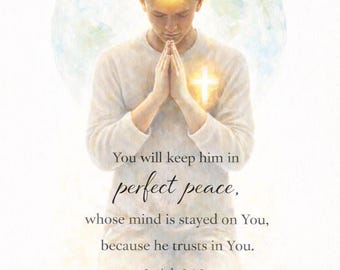 Arte de parede com versículo bíblico de Isaías 26:3: Paz Perfeita | Arte de oração cristã | Versículo bíblico para imprimir com base na fé | Paz em Cristo (download digital)