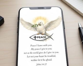 Papel de parede para celular João 14:27 | Tela de bloqueio com versículo bíblico da paz | Papel de parede cristão para iPhone e Android | Fundo de fé para celular | Download digital