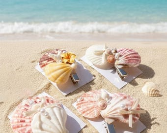 Handmade Seashell Hair Clips, Beach Wedding Accessories, Set of 5