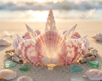 Seashell Crown – Handmade Ocean Princess Tiara, Mermaid Crown Made with Real Seashells, Siren Accessories, Coastal Fantasy Headpiece