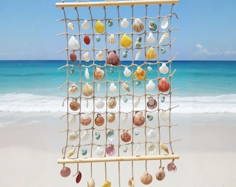 Seashell Net Wall Hanging, Handmade Coastal Decor, Ocean Accent, Photos Holder Net Hanging