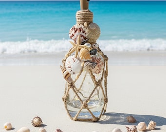 Seashell LED Bottle Decor, Ocean Coastal Theme, Warm Light Home Accent