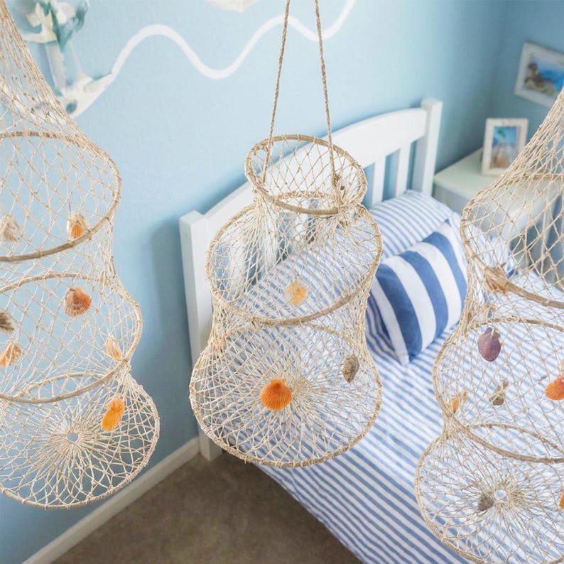 Coastal Hanging Fishing Net Wall Decor With Seashells - Etsy