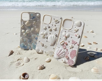 Set of 3 Handmade Seashell iPhone Case Set, Coastal, Protective Cover