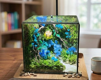 Forest Preserved Moss & Dried Flower Terrarium – No Maintenance Required – Gift for Mother's Day, Birthday, Anniversary, or Thank You