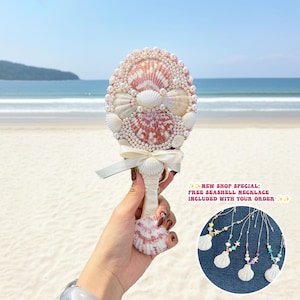 Handspiegel schelp, tropische oceaansfeer, handgemaakt kustdecor