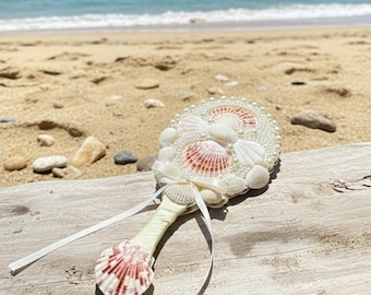 Handmade Seashell Hand Mirror, Mermaid Hand Mirror – Personalized Beach Decor Gift