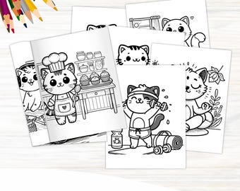 Cats Doing Cozy Things Coloring Pages | Printable Cat Coloring Book PDF | Instant Download