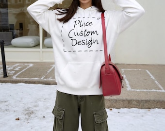 Bluza z kapturem z nadrukiem, Prześlij własny projekt bluzy z kapturem, Minimalistyczna bluza z kapturem z obszarem projektowym, Bluza z kapturem unisex z polaru, Spersonalizowana bluza z nadrukiem