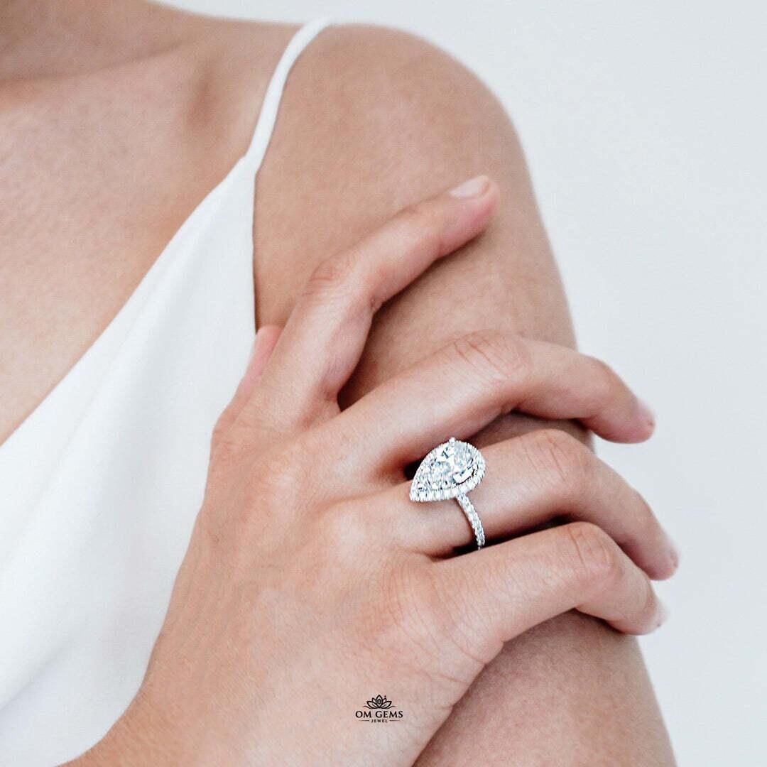 3 CT Pear Cut Lab Grown Diamond Halo Engagement Ring, Twisted Band, 14K ...