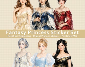 Fantasy Princess PNG Clipart Set, Elegant Royal Girls (Digital Download)