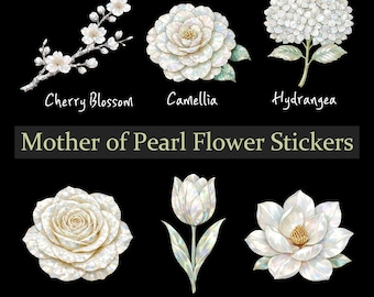 Mother of Pearl Flower Stickers PNG, 12 Floral Clipart, GoodNotes Digital Stickers