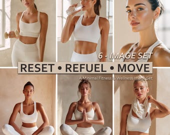 Minimalist Fitness Stock Photos, Aesthetic Wellness Brand Images, 6 Lifestyle Yoga Photography for Instagram, Website Graphics