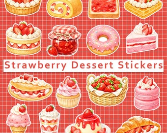 Kawaii Strawberry Chocolate Dessert Stickers, Food Planner (Digital Download)