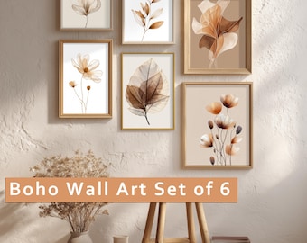 Boho Floral Line Art Set, Minimalist Botanical Prints (Digital Download)