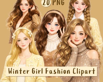 Winter Girl Fashion Clipart Bundle, Cozy PNG Graphics (Digital Download)