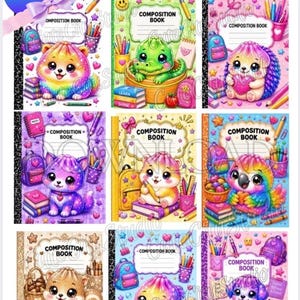 Glitter Dumplings Pets Composition Notebook Covers, Back to School Printable, Editable Canva Template, 9 image bundle. Digital Download