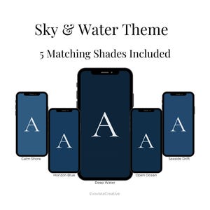 Sky Water Alphabet Phone Wallpaper, Deep Blue Monogram Backgrounds A-Z, 5 Aesthetic Navy Shades, Initial Lockscreen Set, Digital Download