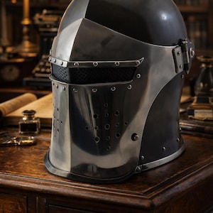 Viking Visored Barbuta Battle Knight Helmet Black Medieval Helm Armor SCA LARP Costume Home Decor Gifts