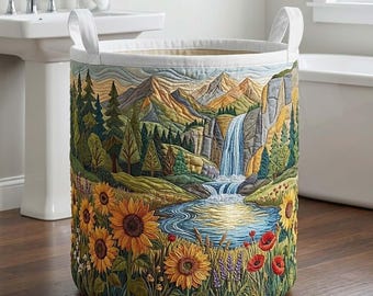 Cesto de ropa acolchado Bosque Floreciente: Contenedor de almacenamiento familiar para primavera y otoño