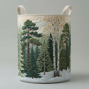 Cesto de ropa acolchado Bosque de Pinos: Cesta de almacenamiento plegable de tela Oxford, Cesto de la Naturaleza del Bosque