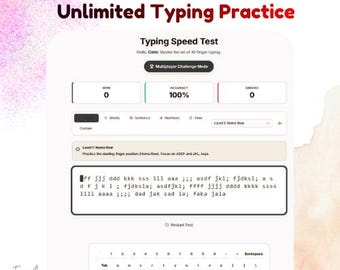 Typing Speed Test Website | Unlimited Practice, Multiplayer Trainer (Digital Product)
