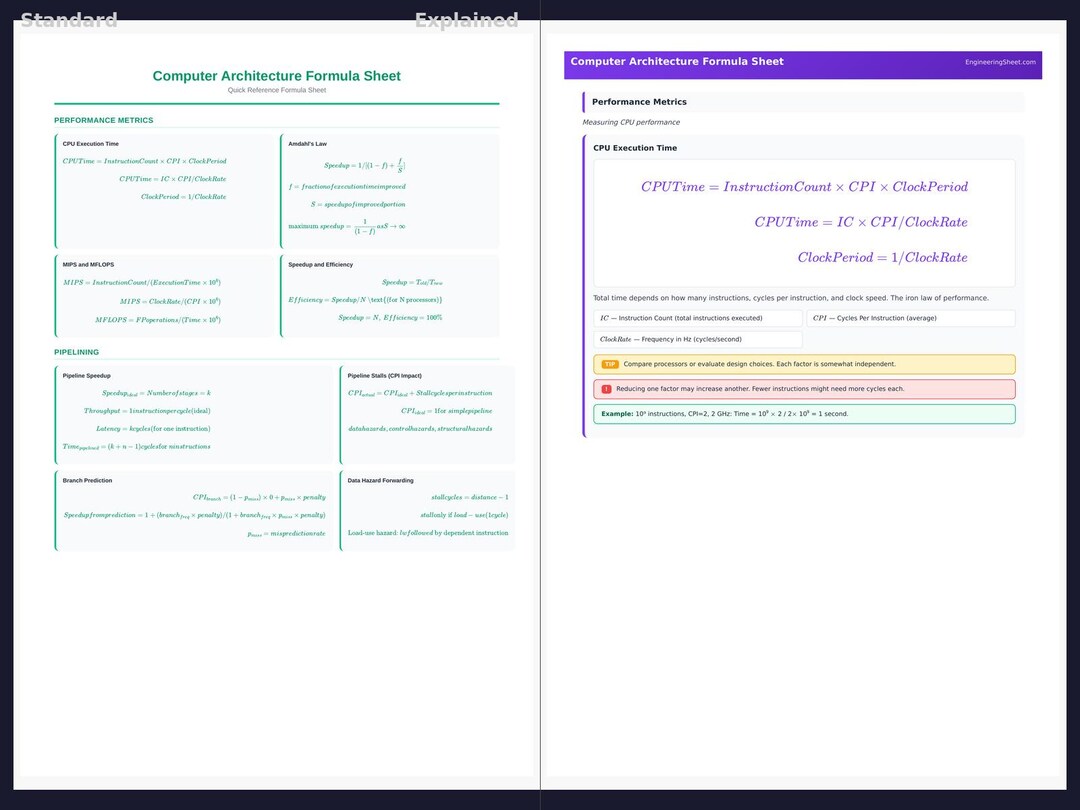Computer Architecture Formula Sheet – CPU Design, Pipelining, Cache ...