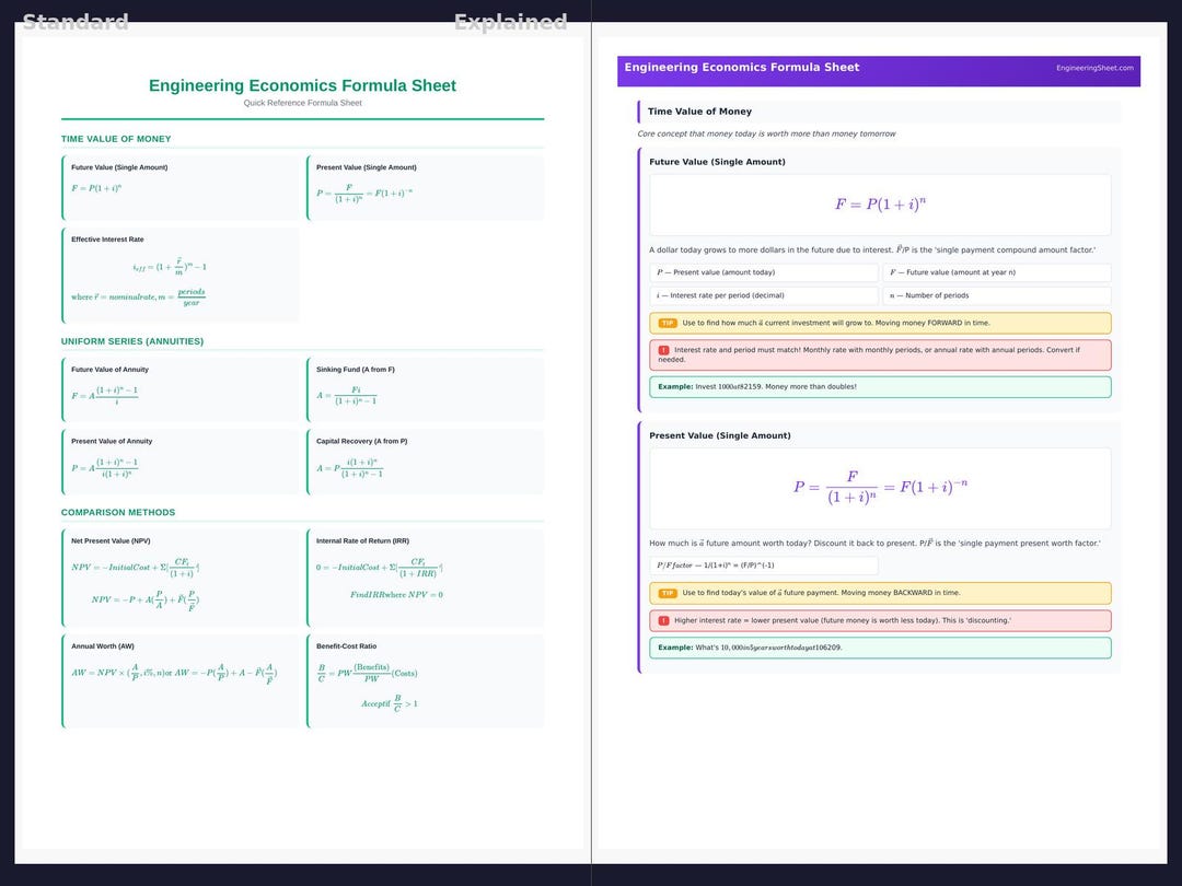 Engineering Economics Formula Sheet - Formula Sheet | PDF Download - Etsy
