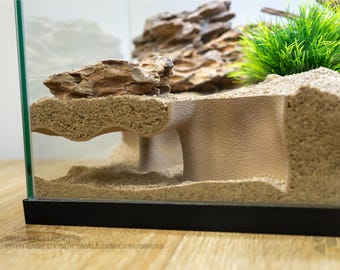 Aquarium Tunnel Cave, Betta Fish Hideout, Shrimp Shelter, Sand-Covered Aquascape Decor, Reptile Cave