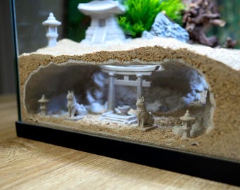Aquarium/Terrarium Japanese Underground Cave Set, Betta Shrimp Hideout, Zen Aquascape Decor