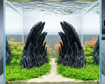 Black Aquarium Rock Decor Set, Fish Tank Cave, Dragon Stone Style Aquascape Centerpiece