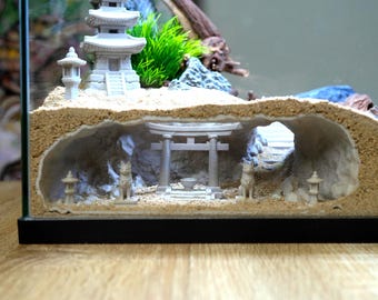 Aquarium/Terrarium Japanese Underground Cave Set, Betta Shrimp Hideout, Zen Aquascape Decor