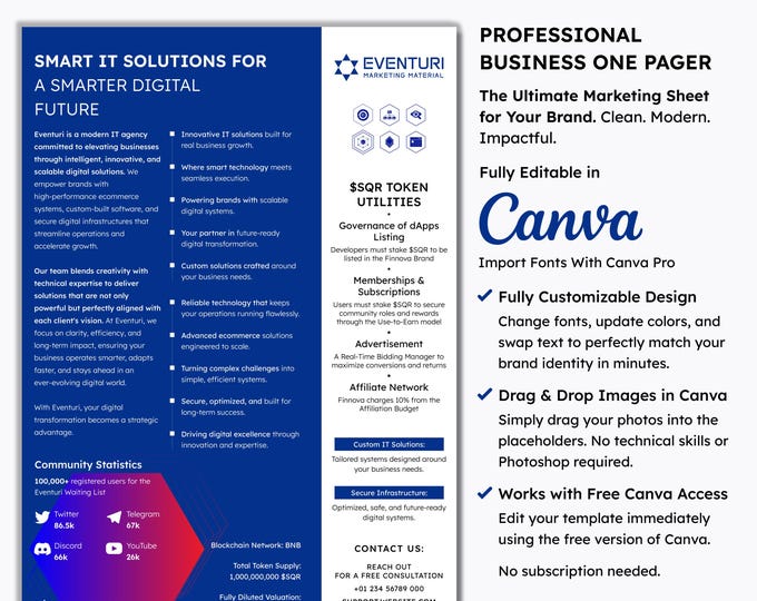 1-Page Company Flyer Template | Business Pager | Corporate Sheet | Marketing Material | B2B Canva Media Kit