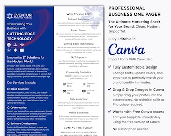 SaaS Template Canva | B2B Software Sell Sheet | Tech Startup Pitch Flyer | Product Marketing Pager