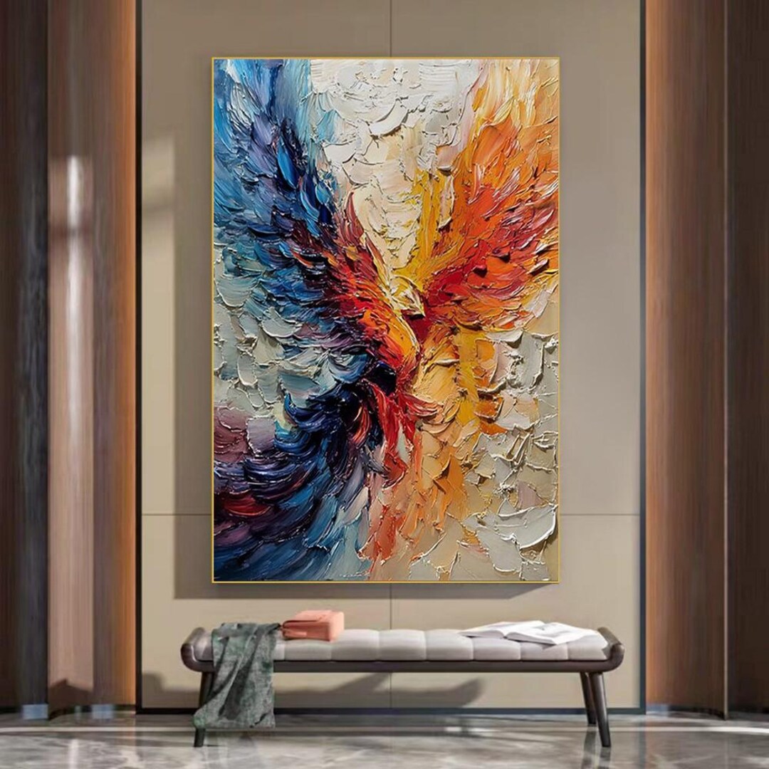 Original Phoenix Rebirth Oil Painting on Canvas, Large Wall Art ...