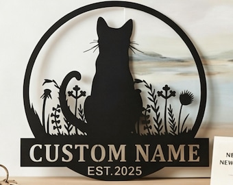Custom Cat Name Sign, Personalized Pet Memorial Gift, Metal Cat Wall Art for Home Decor, Unique Cat Mom Remembrance Gift