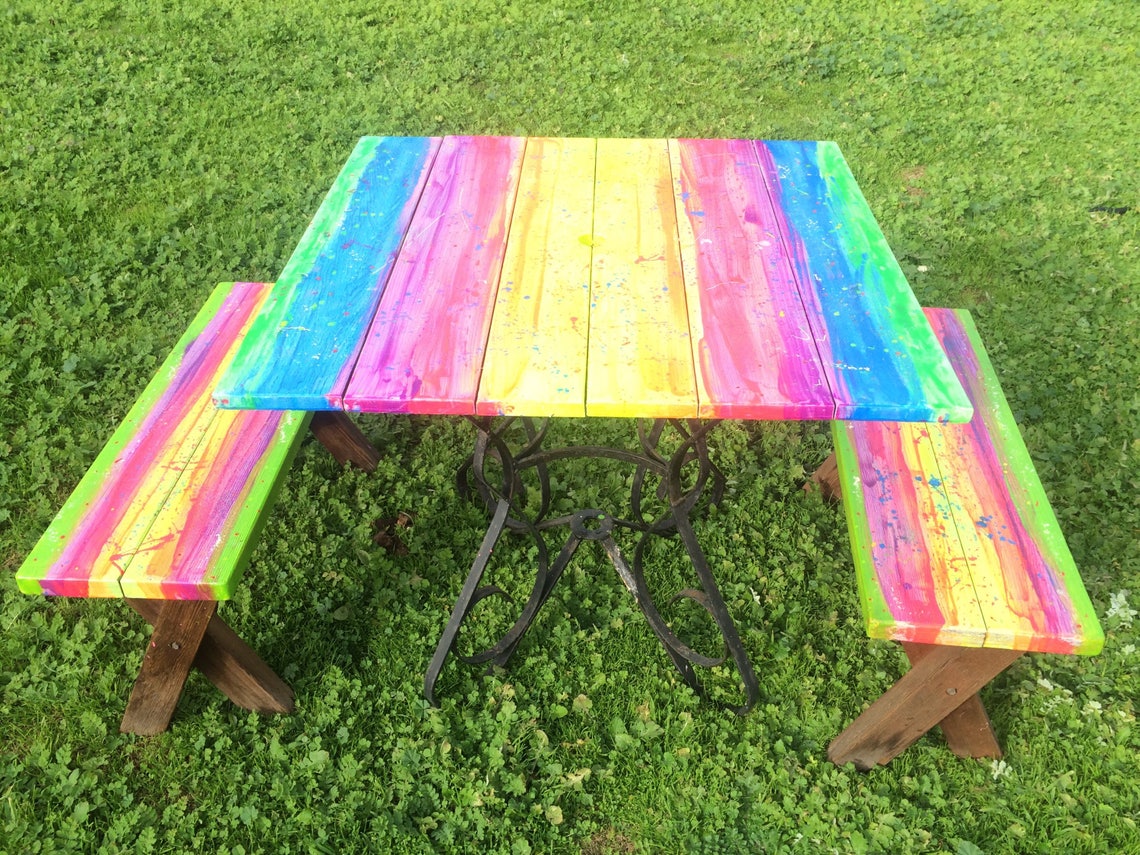Rainbow Furniture Art Colourful Hand Painted Bright Outdoor Etsy