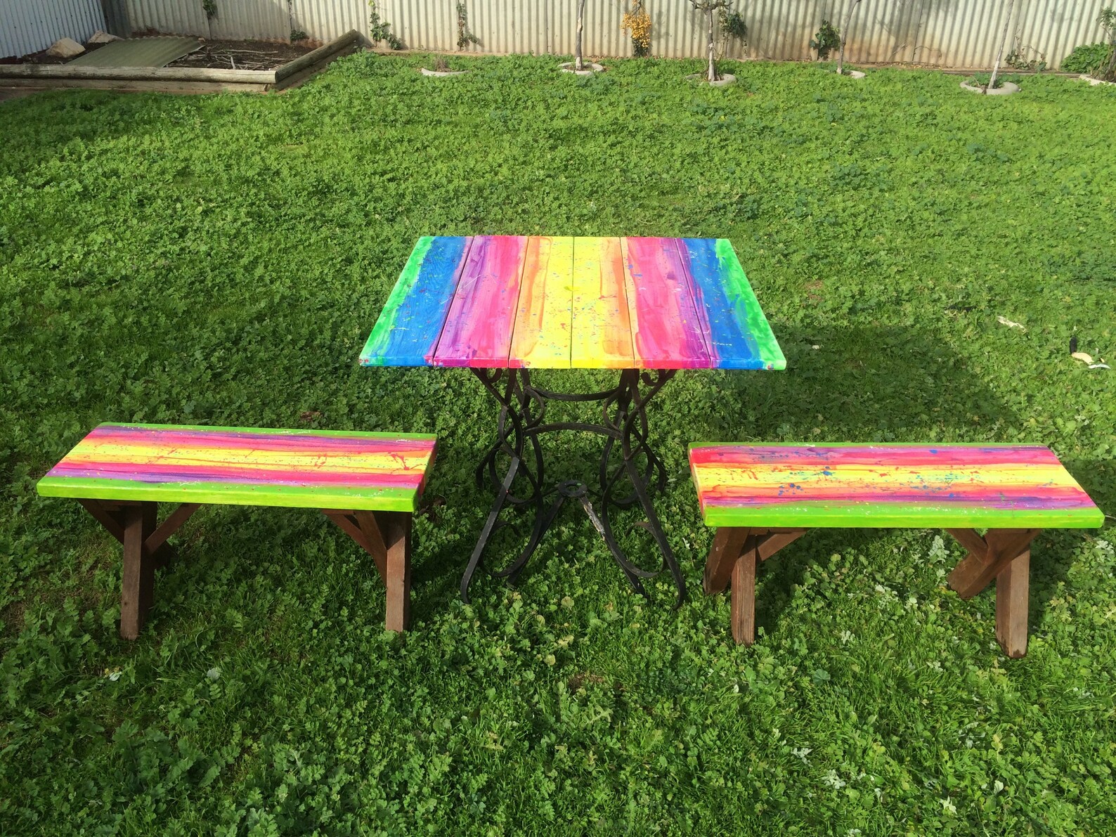 Rainbow Furniture Art Colourful Hand Painted Bright Outdoor Etsy