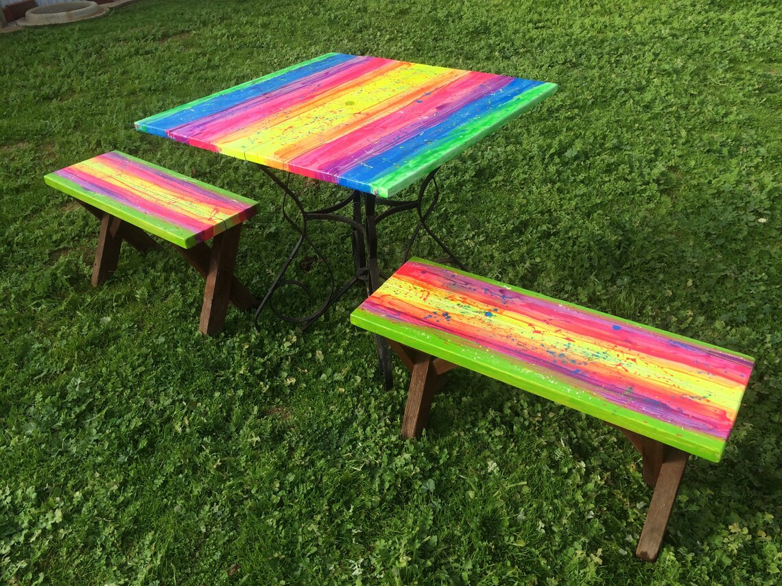 Rainbow Furniture Art Colourful Hand Painted Bright Outdoor Etsy