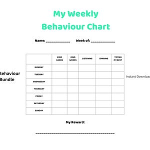 Weekly Behaviour Chart Printable for Kids | Gentle Parenting Behaviour ...