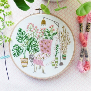 Urban Jungle Embroidery Kit Diy kit, Plants Wall Art, Plants Embroidery Hoop, Tamar Nahir,Hand Embroidery,Leaves Embroidery,Botanical Art image 1