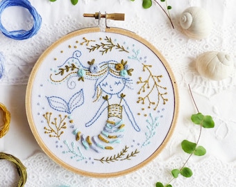 Mermaid Dreams - Craftily creative, Mermaid Embroidery kit,  Gift idea, Embroidery Hoop Art, Diy Kit, Tamar Nahir