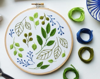 Windy Leaves - Embroidery hoop art, Embroidery kit, Botanical embroidery, Hand embroidery, Diy kit,Embroidery art, Broderie