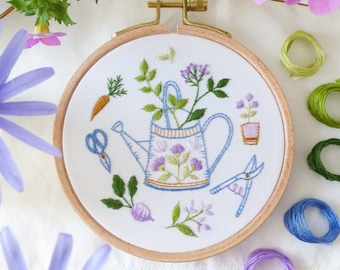 Garden Tools - Embroidery kit, flowers embroidery, love plants Embroidery, Embroidery Hoop, botanical embroidery, Gardening Embroidery